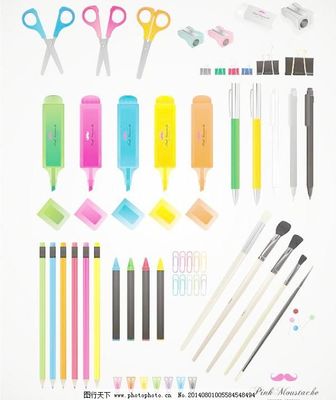 丰富多彩的文化用品矢量素材,办公用品 材料 彩色铅笔